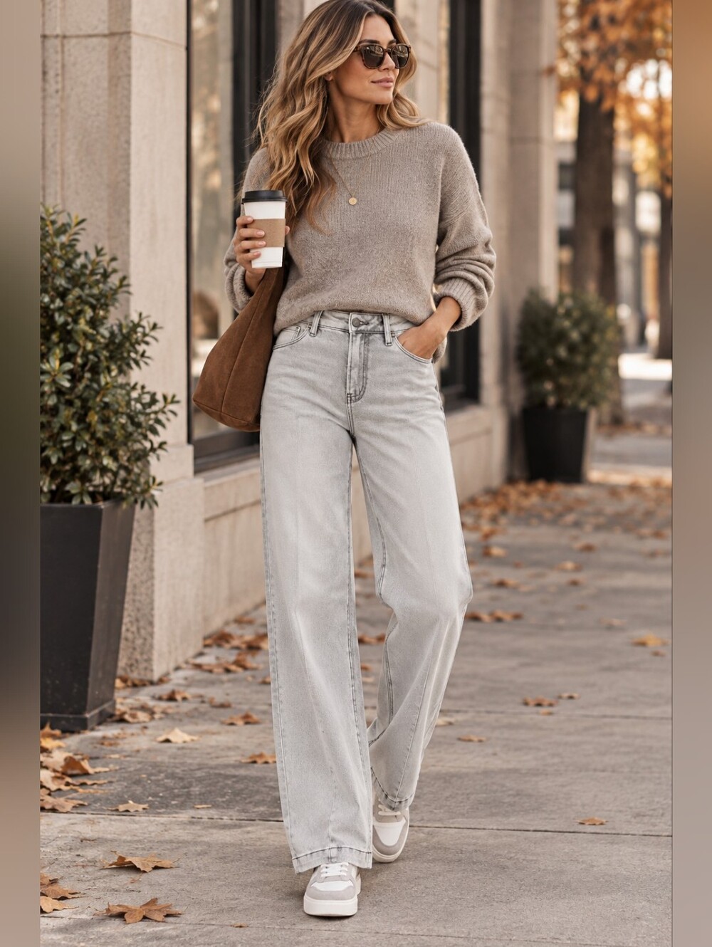 RISEN HR Baggy Jeans Light Gray Contrast Stitching Slouchy Relaxed Various NEW